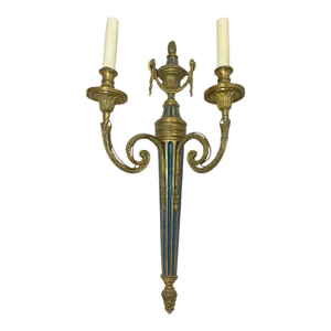 Antique Neoclassical Ornate Enameled Bronze Wall Candle Ornate Sconce Fixture