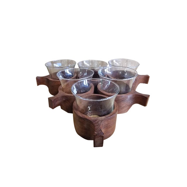 Vintage Cups in Teak, 1960s, Set of 6 For Sale