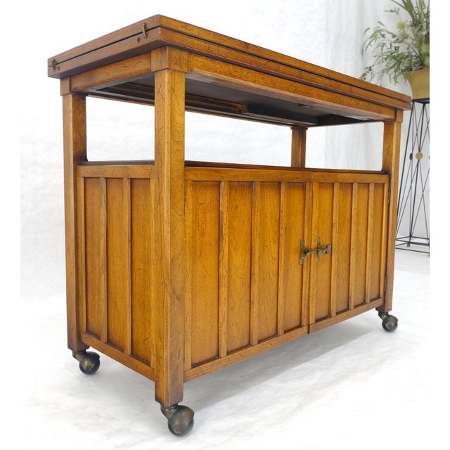 Mid 20th Century Flip Top Balck Formica Serving Cabinet Server on Wheels Mid Century c1970s MINT For Sale - Image 5 of 18