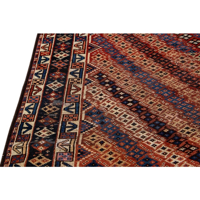 Brick Red Rust Vintage Kurd Handmade Geometric Designed Wool Runner For Sale - Image 8 of 9