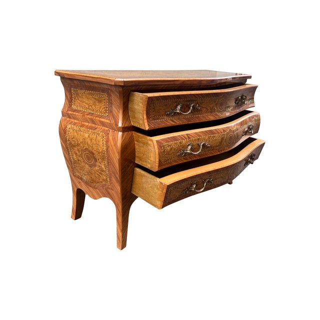 Brown Late 20th Century French Louis Xv Style Marquetry Bombe Chest Dresser For Sale - Image 8 of 17