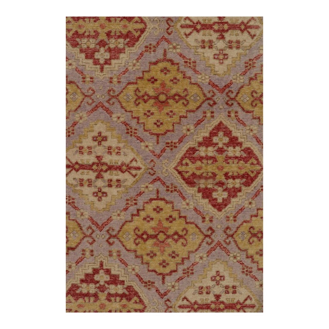Rug & Kilim’s Distressed Style Rug in Purple With Red & Gold Medallion Patterns For Sale