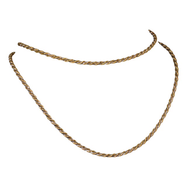 Late 20th Century Estate Italian 14k Two-Tone Gold Twisted Rope Chain Unisex Necklace – 30.25 Inches For Sale