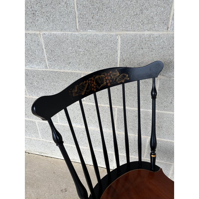 Mid 20th Century L. Hitchcock Black Harvest Fan Back Windsor Side Chairs - Set of 4 For Sale - Image 5 of 10
