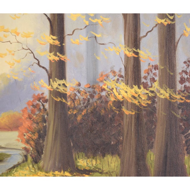 1960s 1960s "Stream in Autumn" Landscape Oil Painting by Lylia T. Shackelford, Framed For Sale - Image 5 of 9