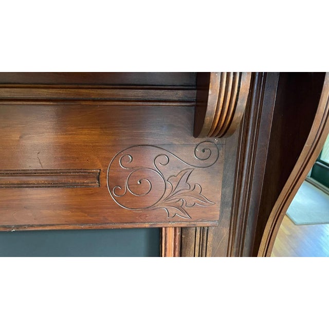 Late 19th Century Carved Wood Victorian Fireplace Mantel & Surround Beveled Mirrors 1880's For Sale - Image 5 of 12