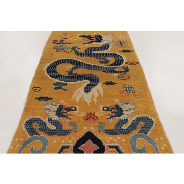 1940s Antique Chinese Ningxia Pillar Runner With Golden Celestial Dragons - Rug & Kilim For Sale - Image 5 of 13