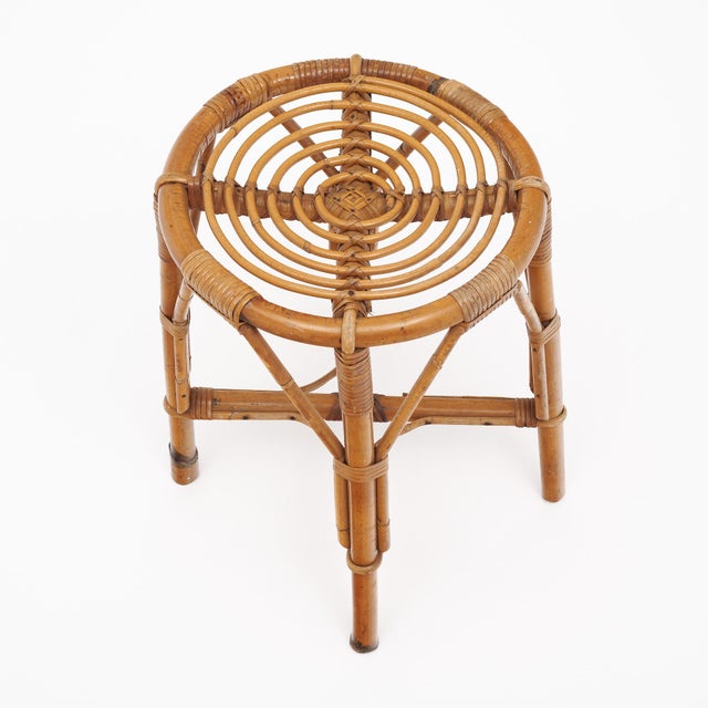 Mid-Century Modern Vintage Bamboo Stool by Bonaudi Vallauris For Sale - Image 3 of 9