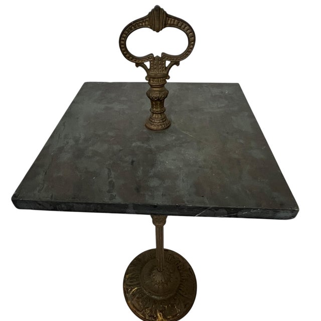 French Country Antique Patinated Gilt Cast Iron Marble Top Drink Table For Sale - Image 3 of 9