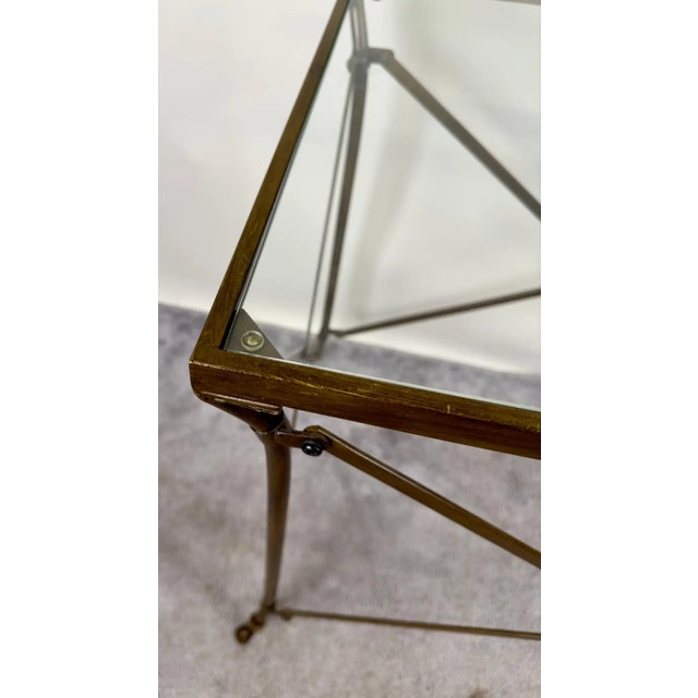 1930s Neoclassical Empire Style Rectangular Bronze Side Serving Table With Glass Top For Sale - Image 5 of 10