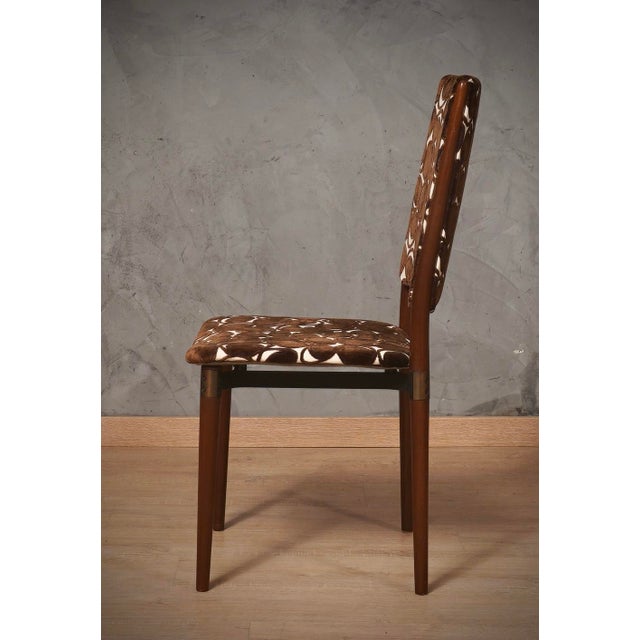 Brown Wood and Velvet Office Desk Dinning Room Chairs by Osvaldo Borsani for Tecno, 1960 For Sale - Image 8 of 9