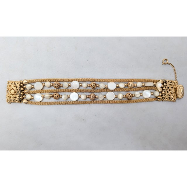 Metal Vintage 1960s Signed Napier 5-Strand Mother-of-Pearl Beaded Bracelet For Sale - Image 7 of 10