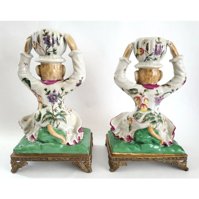Arzbeg Porcelain Candlesticks Pair Monkeys For Sale - Image 4 of 14