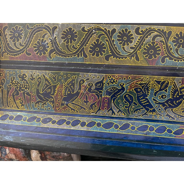 1970s Folk Art Burmese Myanmar Lacquerware Kun-It Sgraffito Tray For Sale - Image 5 of 6