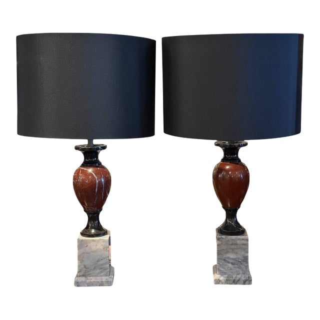 1990s Pair of Donghia Tri-Color Marble Lamps For Sale