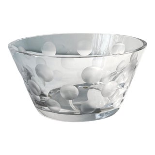 Swedish Art Crystal Bowl by Artist Anne Nilsson for Orrefors With Cut Dot Pattern Signed For Sale