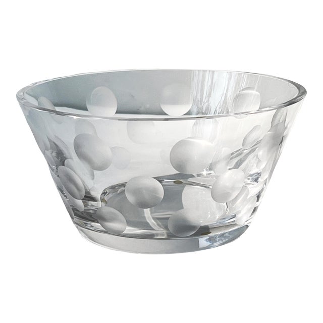 Swedish Art Crystal Bowl by Artist Anne Nilsson for Orrefors With Cut Dot Pattern Signed For Sale