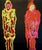 Figurative Colorful Abstract Painting of 6 Standing Figures by Christopher Shoemaker 24” X 36”, Signed For Sale - Image 3 of 9