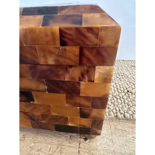 Glossy Horn Box With Brass Inlay and Ball Feet For Sale - Image 4 of 10