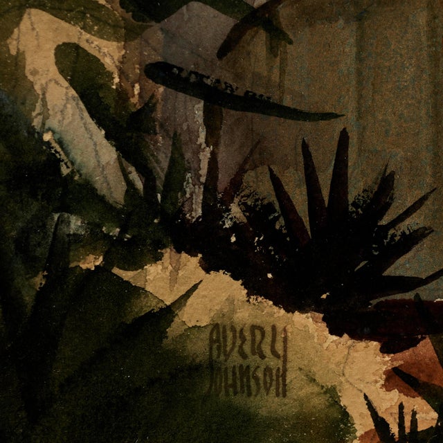 Tropical Watercolor Painting With Buildings by Avery Johnson For Sale - Image 10 of 11