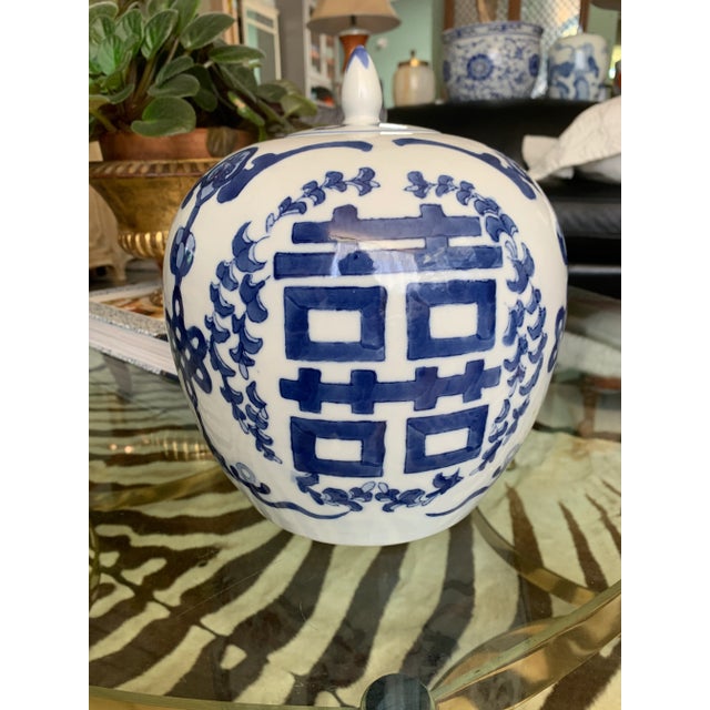Blue and White Hand Painted Chinoiserie Ginger Jar For Sale - Image 9 of 9