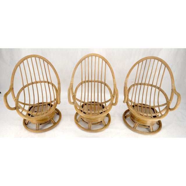 Set of Three Rocking Twisted Rattan Reed Oval Back Arm Lounge Chairs c1970s For Sale - Image 10 of 10