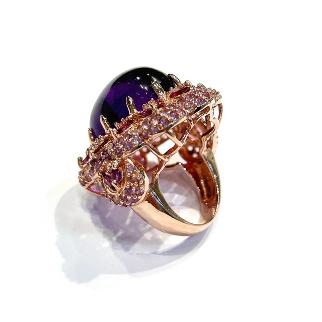 Art Deco Bochic “Capri” Amethyst & Topaz Cocktail Ring Set In 18K Gold & Silver For Sale - Image 3 of 10