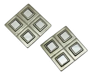 1980s Poggi Paris Runway Silver Tone Mirrored Clip on Earrings - 2 Pieces