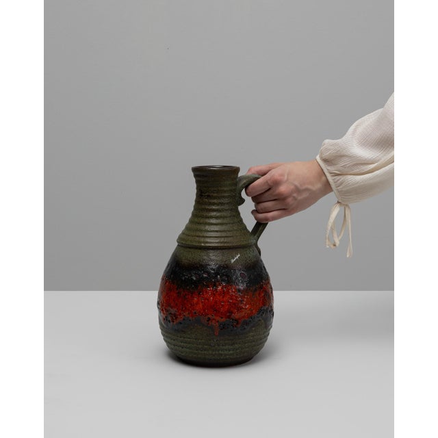 Traditional 20th Century German Fat Lava W. Germany Ceramic Jug For Sale - Image 3 of 18