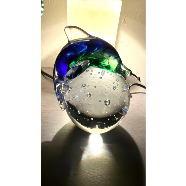 Classic Artisan Heavy Bubble Glass Dolphin Paperweight For Sale - Image 10 of 11