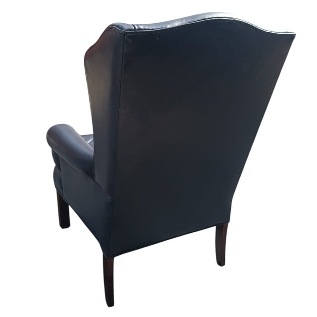 Traditional Elevate Your Living Space With This Exquisite Ethan Allen Genuine Leather Wingback Armchair For Sale - Image 3 of 7