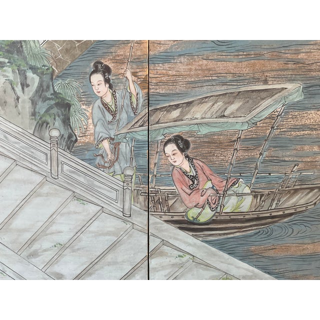 Chinese Chinoiserie Wallpaper Screen, Four Panels For Sale - Image 9 of 13