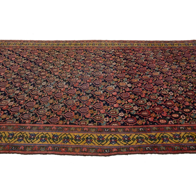 1880s Antique Malayer Gallery Wool Rug Handmade in Blue With Allovern Pattern For Sale - Image 10 of 11