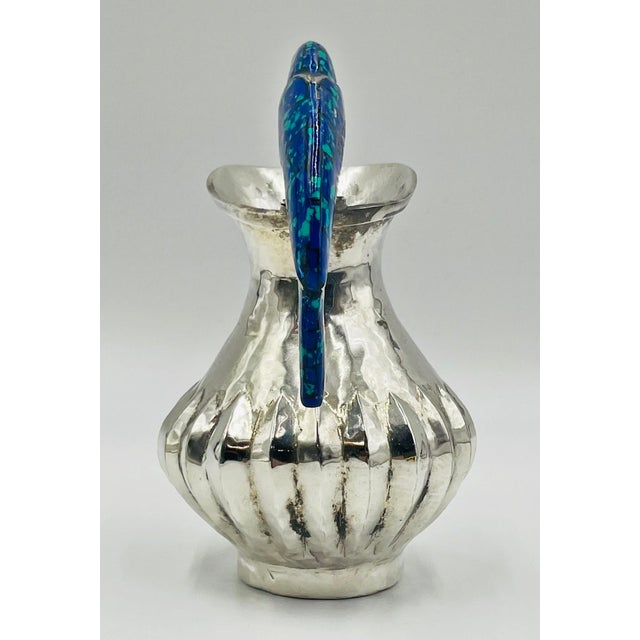 1950s Silver Parrot Pitcher With Lapis and Turquoise Inlay, Los Fajardo, Mexico 1960s For Sale - Image 5 of 16
