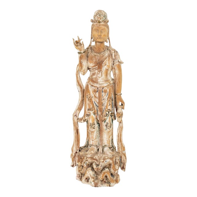 Chinese Carved Wood Guanyin Sculpture For Sale