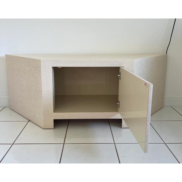 1980s Linen Wrapped Low Console Cabinet For Sale - Image 5 of 9