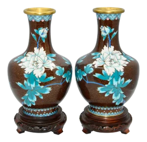 Chinese Cloisonné Enamel and Brass Thousand Flowers Vases - a Pair