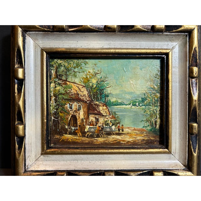 French Vintage 1970’s Small French Landscape Oil Painting in Ornate Frame For Sale - Image 3 of 5