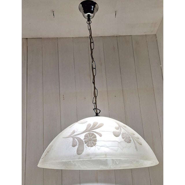 2000 - 2009 Vintage Ceiling Lamp with a Frosted Glass Shade and Chrome-Plated Metal Frame from Honsel, 2000s For Sale - Image 5 of 10