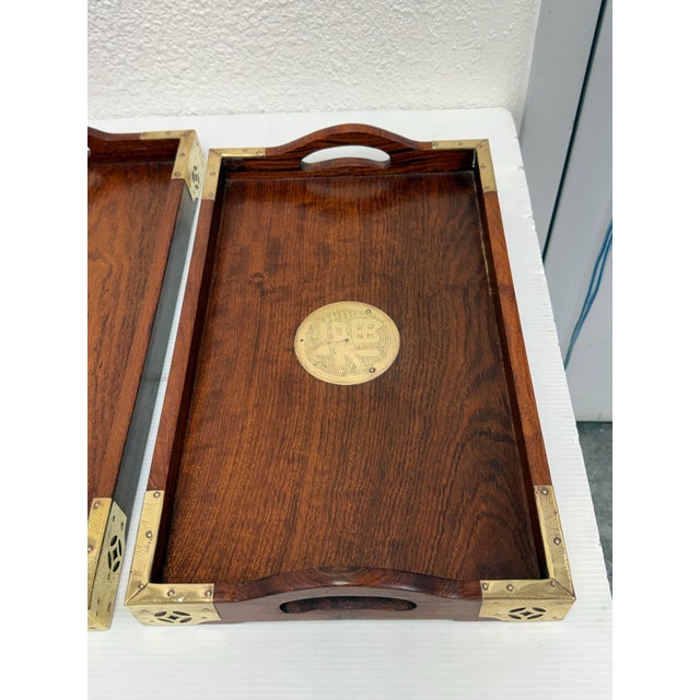 Wood Brass + Rosewood Nesting Trays, Set of Three For Sale - Image 7 of 12