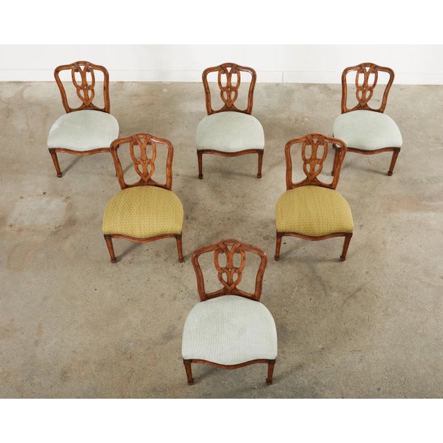 Set of Six Italian Chippendale Style Walnut Dining Chairs For Sale - Image 4 of 12