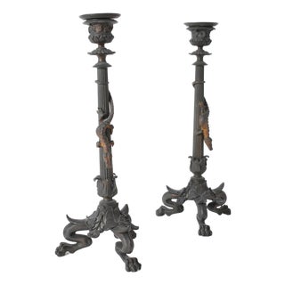Zoomorphic Bronze Candleholders, 19th Century, Set of 2 For Sale