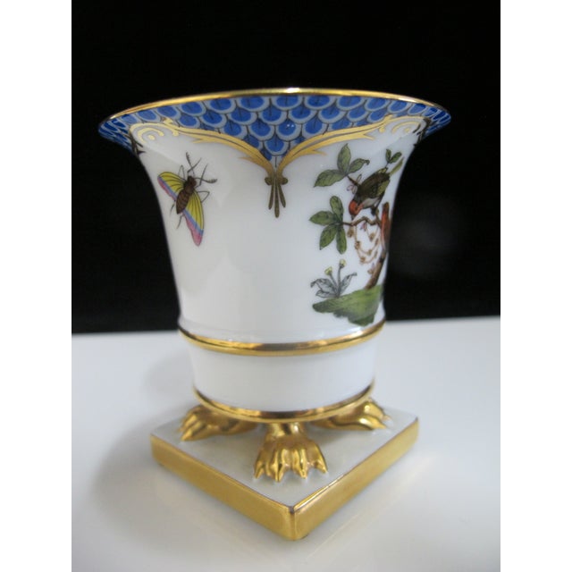 Herend Herend Hungary Rothschild Porcelain Bird & Insect Blue Scale Claw Footed Vase For Sale - Image 4 of 9