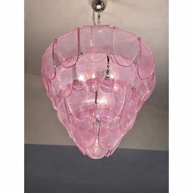 Murano Mid Century Modern Italian “Petals” Chandelier in Pink Murano Glass For Sale - Image 4 of 5
