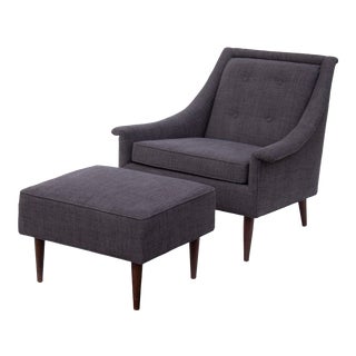Midcentury Armchair With Ottoman by Selig, Newly Reupholstered - a Pair For Sale