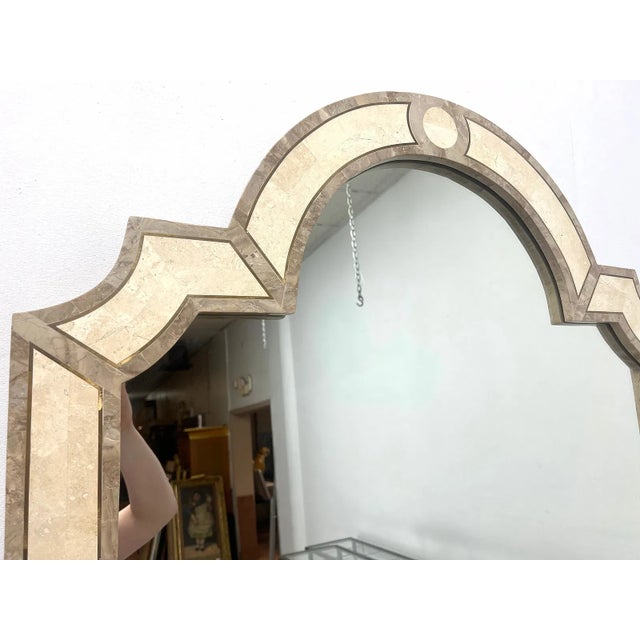 1970s Italian Postmodern Travertine Tesserae Console Table With Matching Mirror and Brass Trim For Sale - Image 11 of 12