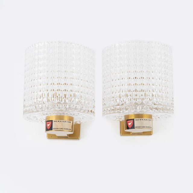 Brass and Glass Sconces by Carl Fagerlund for Orrefors, Sweden, 1960s, Set of 2 For Sale - Image 14 of 15