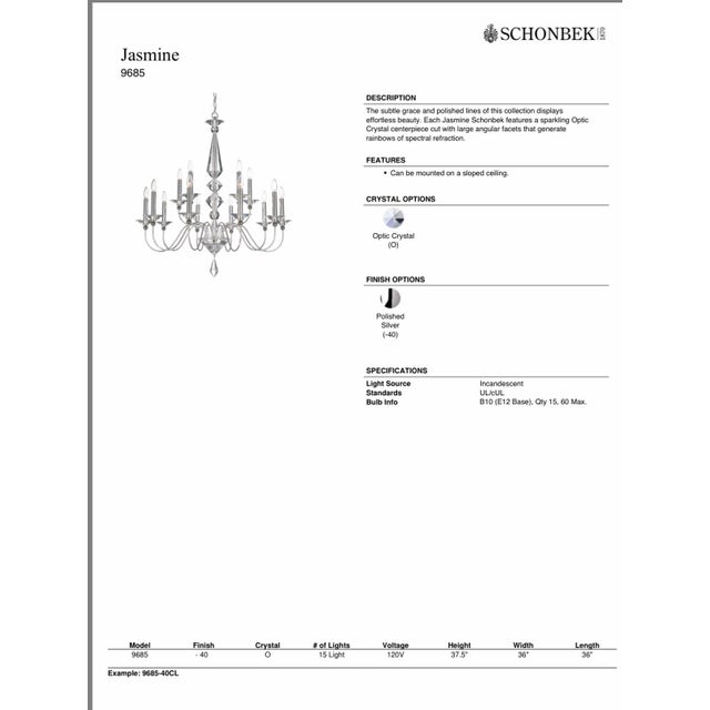 Schoonbeck of Grand Rapids Shonbek Jasmine 15 Light 110v Chandelier in Silver With Clear Optic Crystal Excellent Condition For Sale - Image 4 of 6
