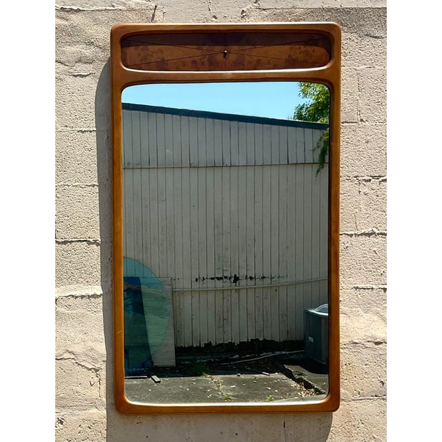 Mid 20th Century Vintage Mid-Century Modern Burl Wood Mirror For Sale - Image 5 of 5