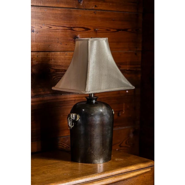 Bronze 1970s Morris Greenspan Elephant Head Tea Canister Lamp, Bronze Glaze Over Metal For Sale - Image 8 of 15